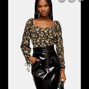 Topshop Floral Balloon Sleeve Blouse